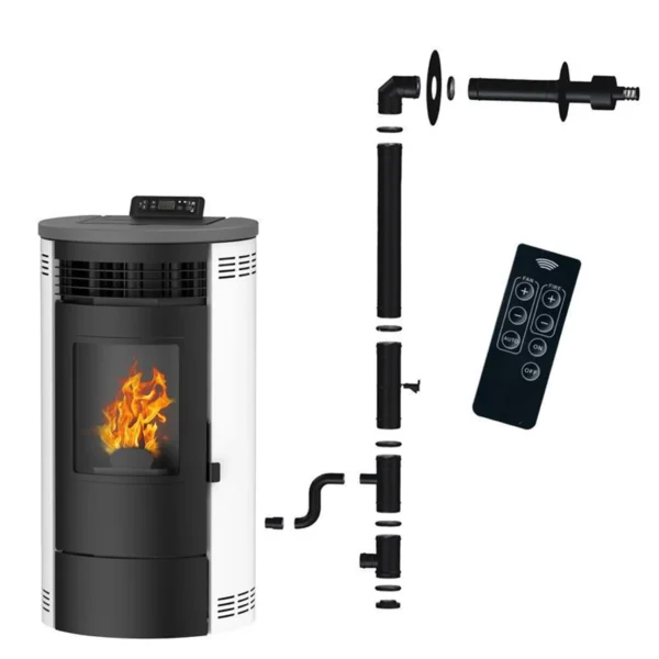 Vzduchová kamna na pelety Flavia 15 kW Sannover White + instalační sada